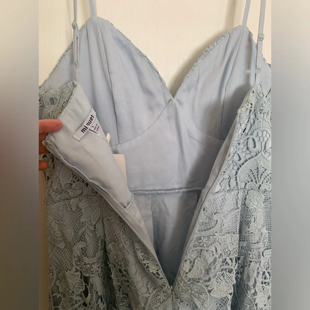 NWT Minuet Light Blue High Low Lace A Line Dress Adjustable Straps - Size Large - Picture 7 of 8